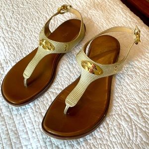 Michael Kors leather thong sandals, size 7 1/2. Gold